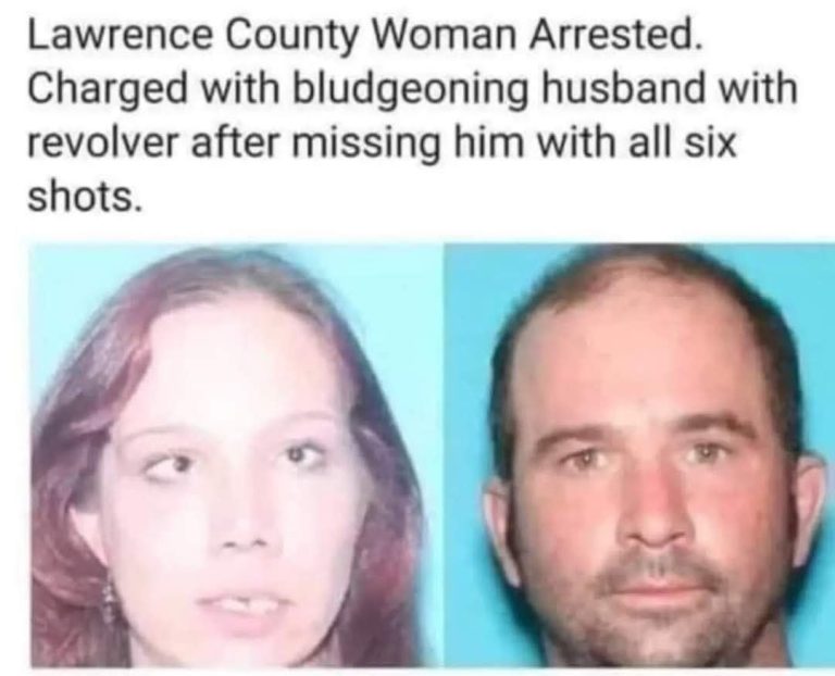 Mugshots with ironic bludgeoning after gun misfire scenario.