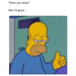 Cartoon character giving a sad thumbs up while looking glum.