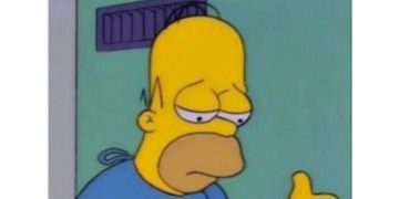 Cartoon character giving a sad thumbs up while looking glum.