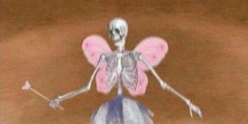 Skeleton with fairy wings and tutu spreading dead inside cheer