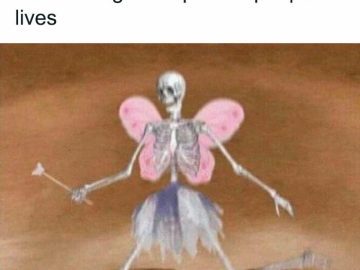 Skeleton with fairy wings and tutu spreading dead inside cheer
