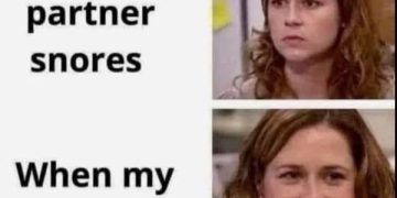 Meme comparing reactions to partner snoring vs. cat snoring.