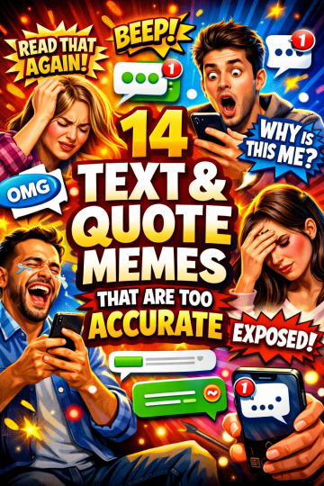Bold meme-style thumbnail showing exaggerated reactions to text messages and quotes with large headline text