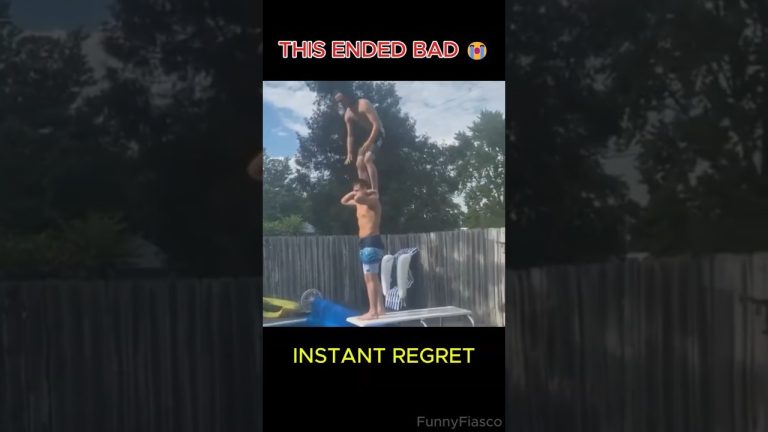 Thumbnail for Poolside Confidence Turned Into Instant Regret showing a funny poolside fail after someone stands on another person’s shoulders