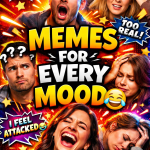 A chaotic collage of funny meme reactions showing different emotions and relatable situations