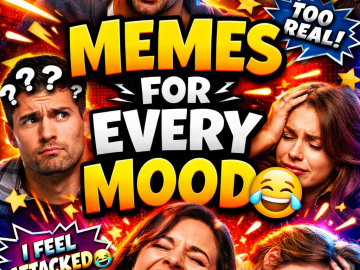 A chaotic collage of funny meme reactions showing different emotions and relatable situations
