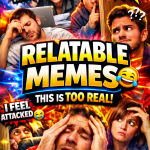 A chaotic collage of relatable daily life memes showing stress, confusion, and funny everyday struggles