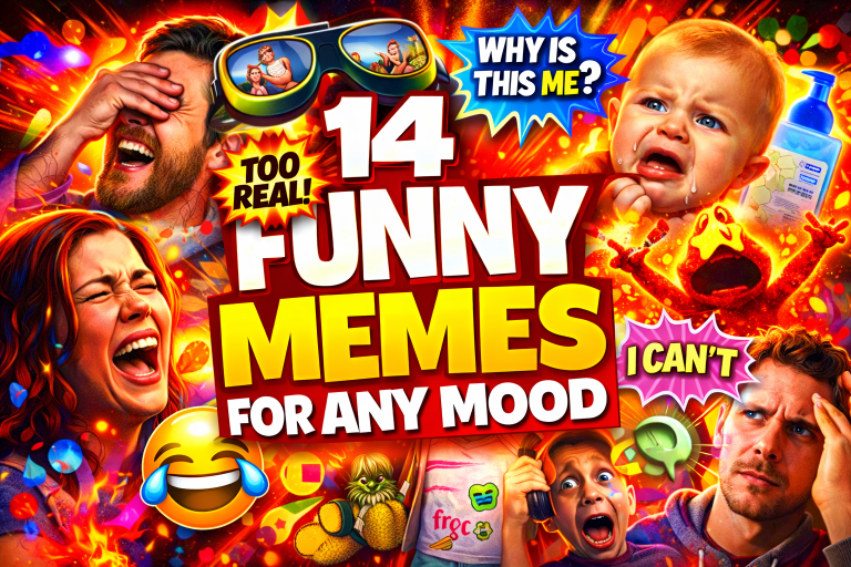 Colorful meme-style thumbnail showing funny reactions and bold text for a meme roundup about different moods