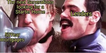 Meme showing homebuyers struggling with 50-year mortgages