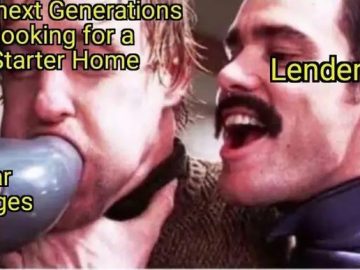 Meme showing homebuyers struggling with 50-year mortgages