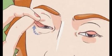 Drawing of woman pulling eyelid for attention before social media.