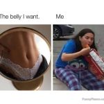 Funny meme comparing ideal belly with snacking reality.