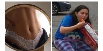 Funny meme comparing ideal belly with snacking reality.