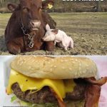 Cow and pig as best friends with a burger twist.