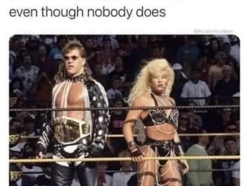 Two wrestlers dressed boldly, embodying Harley Davidson confidence.