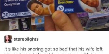 Snoring meme with Breathe Right nasal strip packaging humor