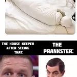 Bed prank with blanket shaped like a body, phone cord is a crime scene outline.