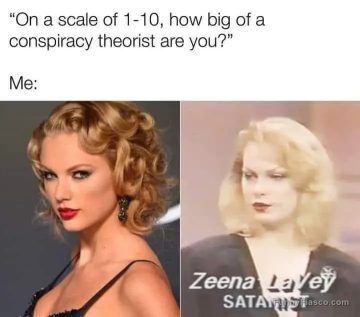 Meme of two women comparing conspiracy theorist levels