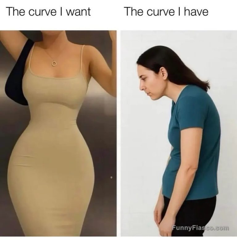 A meme comparing ideal vs. actual body curves, humorous contrast.