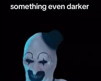 A clown reacts to an even darker humor joke punchline.