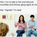 Couple communication mix-up with a funny twist.