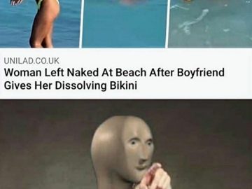 Woman shocked in ocean wearing dissolving bikini prank.