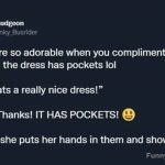 Wholesome meme about women excitedly showing dress pockets.