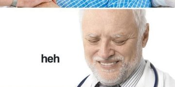 Patient joking about test results, doctor smirking darkly.