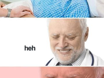 Patient joking about test results, doctor smirking darkly.