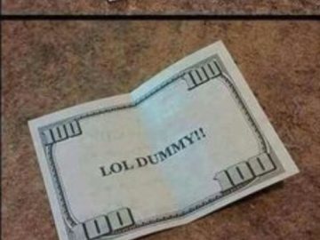 Hilarious fake money prank revealing LOL dummy message