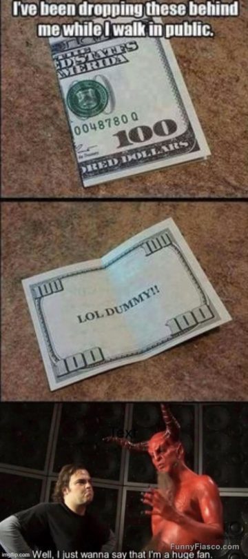 Hilarious fake money prank revealing LOL dummy message