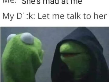 Kermit the Frog meme with a hooded doppelganger in a humorous scene.