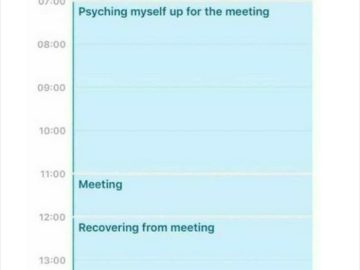 Introvert's daily schedule highlighting the stress of a meeting.
