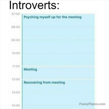 Introvert's daily schedule highlighting the stress of a meeting.