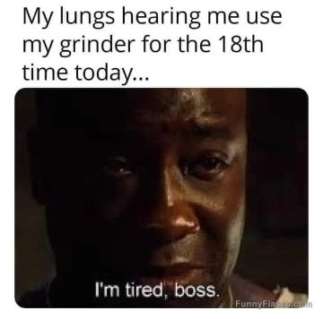 Man looking tired with text about lungs reacting to grinder use