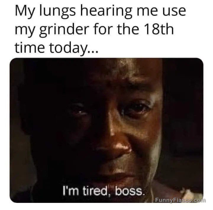 Man looking tired with text about lungs reacting to grinder use