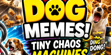 A chaotic dog meme roundup thumbnail with funny dogs, dramatic reactions, snack chaos, vet trip panic, and bold text about dog memes.