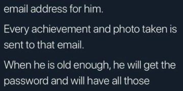 Parent creates email for son to send memories and achievements.