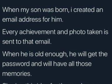 Parent creates email for son to send memories and achievements.