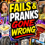 Chaotic fail and prank meme roundup thumbnail with funny disaster moments and bold headline text