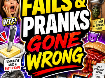 Chaotic fail and prank meme roundup thumbnail with funny disaster moments and bold headline text