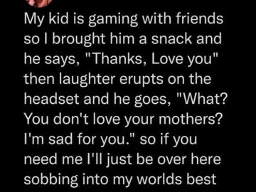 Kid gaming with friends, thanks mom, heartwarming moment.