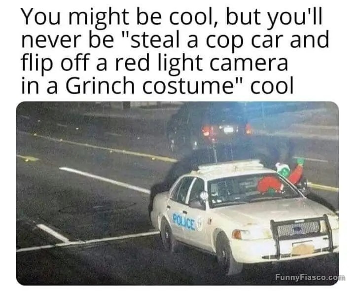 Grinch in police car flips off red light camera humor meme