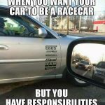 Car with grocery list decals like a racecar sponsorship