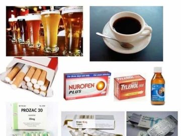 I don’t do drugs meme starter pack with coffee, beer, and pills