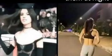 Split image of girl enjoying followers online vs running from real followers at night.