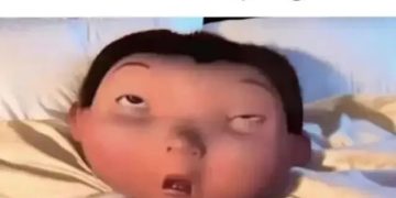 Cartoon character struggling to stay awake in the morning.