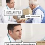Doctor giving unexpected disease-related news to a patient.
