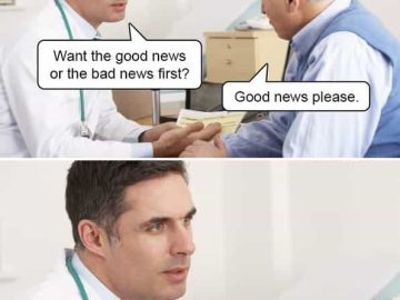 Doctor giving unexpected disease-related news to a patient.