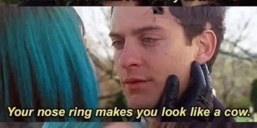Scene with caption about nose ring looking like cow's